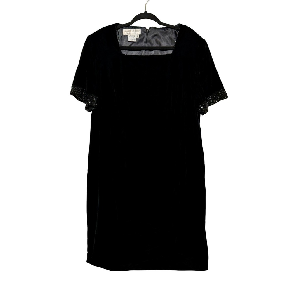 Vtg Maggy London Black Gothic Regencycore Velvet Beaded Dress Women 20WP‎ Glam